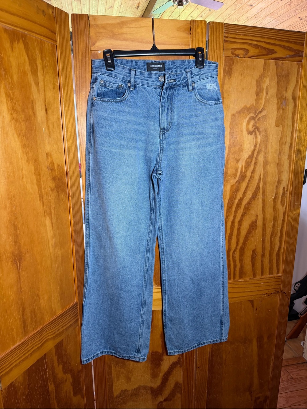 11KN Unisex High-Rise Wide Leg Jeans - Blue| L| Distressed
